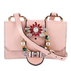 RARE Miu Miu Crystal Embellished Crossbody Bag Pink Leather with Multicolor